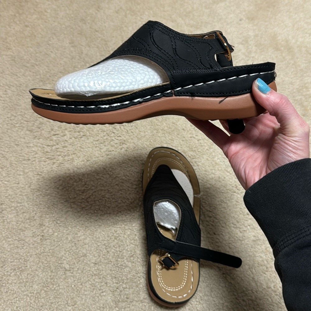 Water Sandal - size 8 never worn - black details slight heel